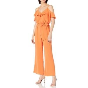 Adrianna Papell | NWT Orange Clementine Gauzy Crepe Off the Shoulder Jumpsuit